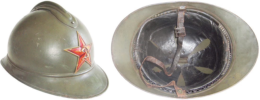 Casque Adrian modèle 15 reconditionné pour l'armée rouge. Casque Adrian modèle 15 reconditionné pour l'armée rouge.